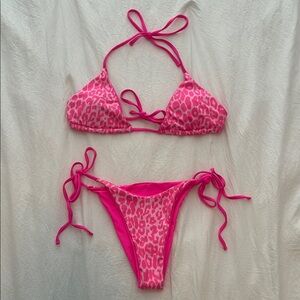 Pink Leopard Print Bikini Set